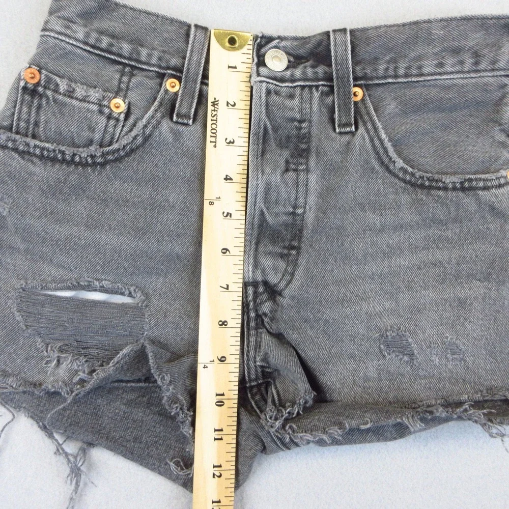Levi's 501 Shorts Women W25 Gray Distressed Denim Cut Off High Rise Button Fly